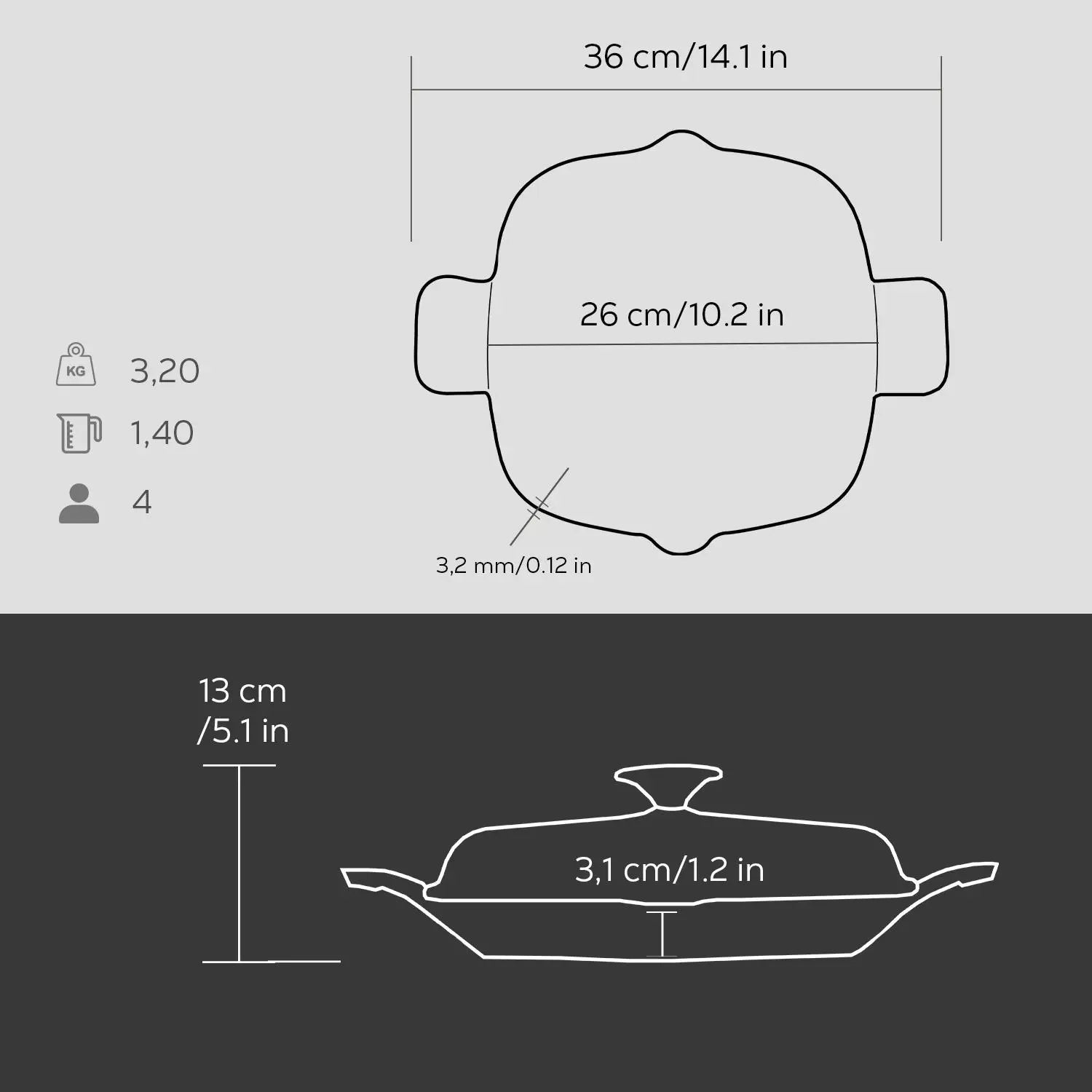 Чугунная сковорода-гриль Lava Dokum квадратная с двойной ручкой 26x26 см