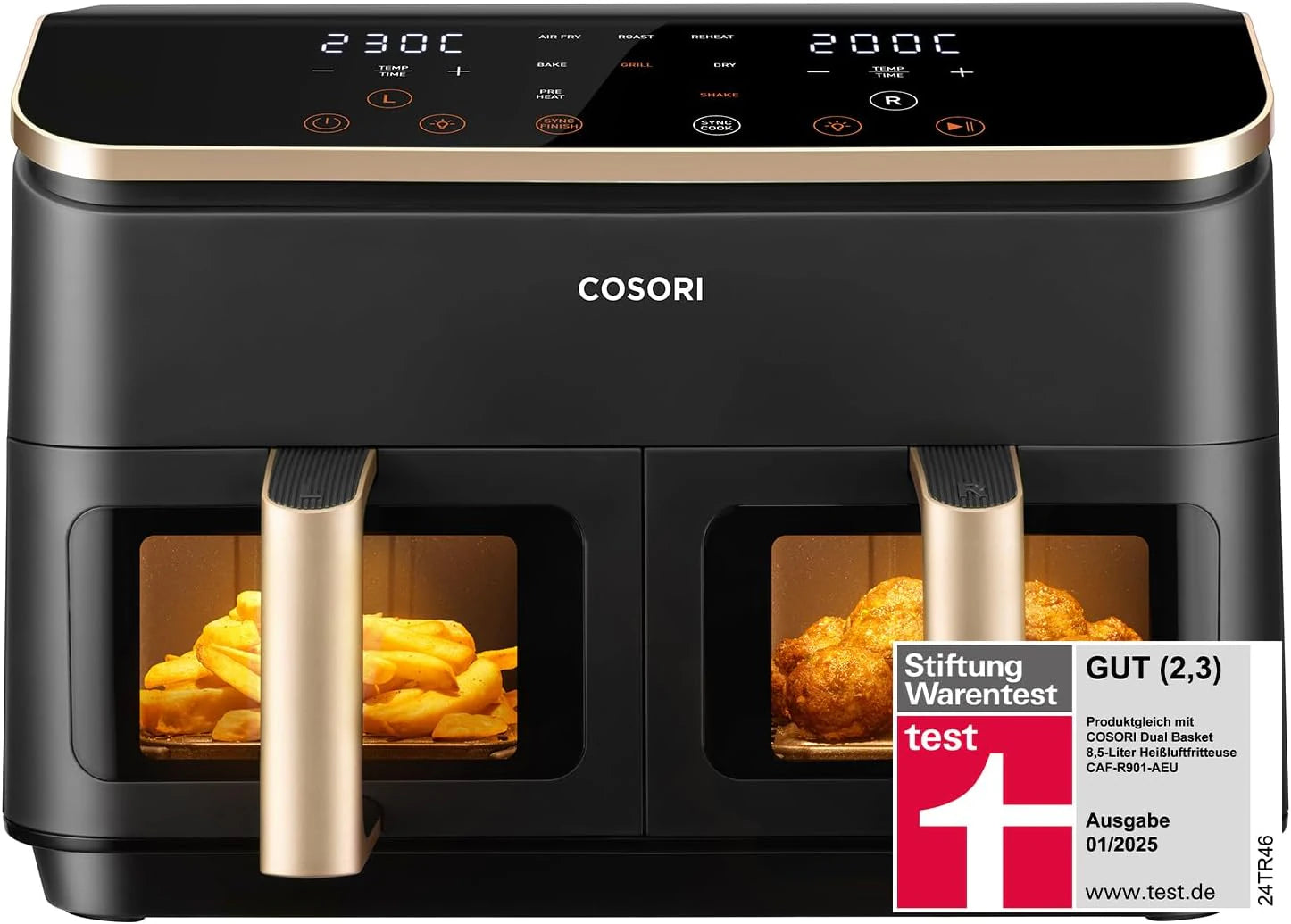 Аэрогриль XXL 8,5 литров 6-в-1 COSORI, 2 камеры со стеклянными окошками, Dual Zone