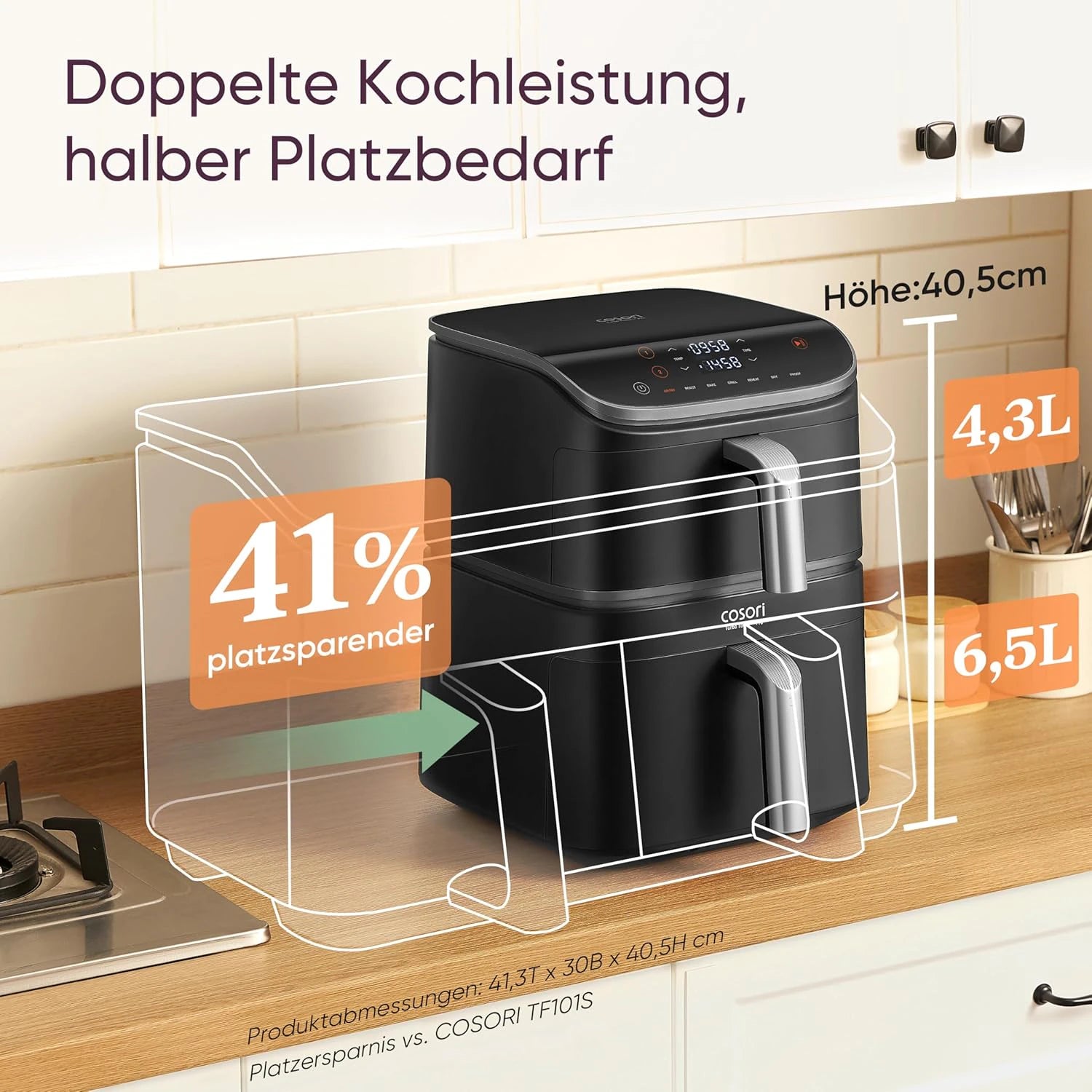 Аэрогриль с керамическим покрытием COSORI Turbo Tower Pro 10,8 литров, 2 камеры DualBlaze