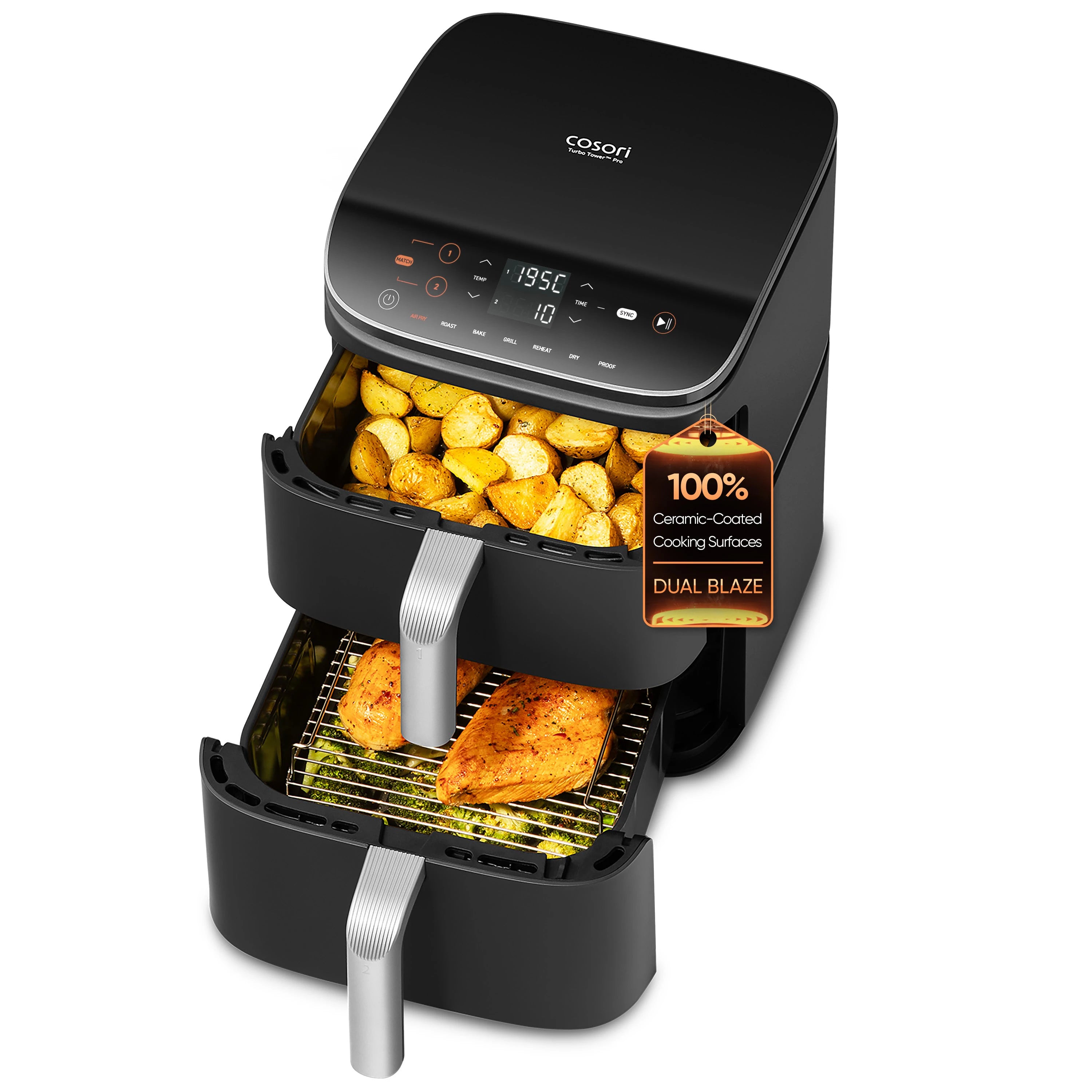 Умный аэрогриль с керамическим покрытием COSORI Turbo Tower Pro Smart 10,8 литров, Wi-Fi, 2 камеры DualBlaze
