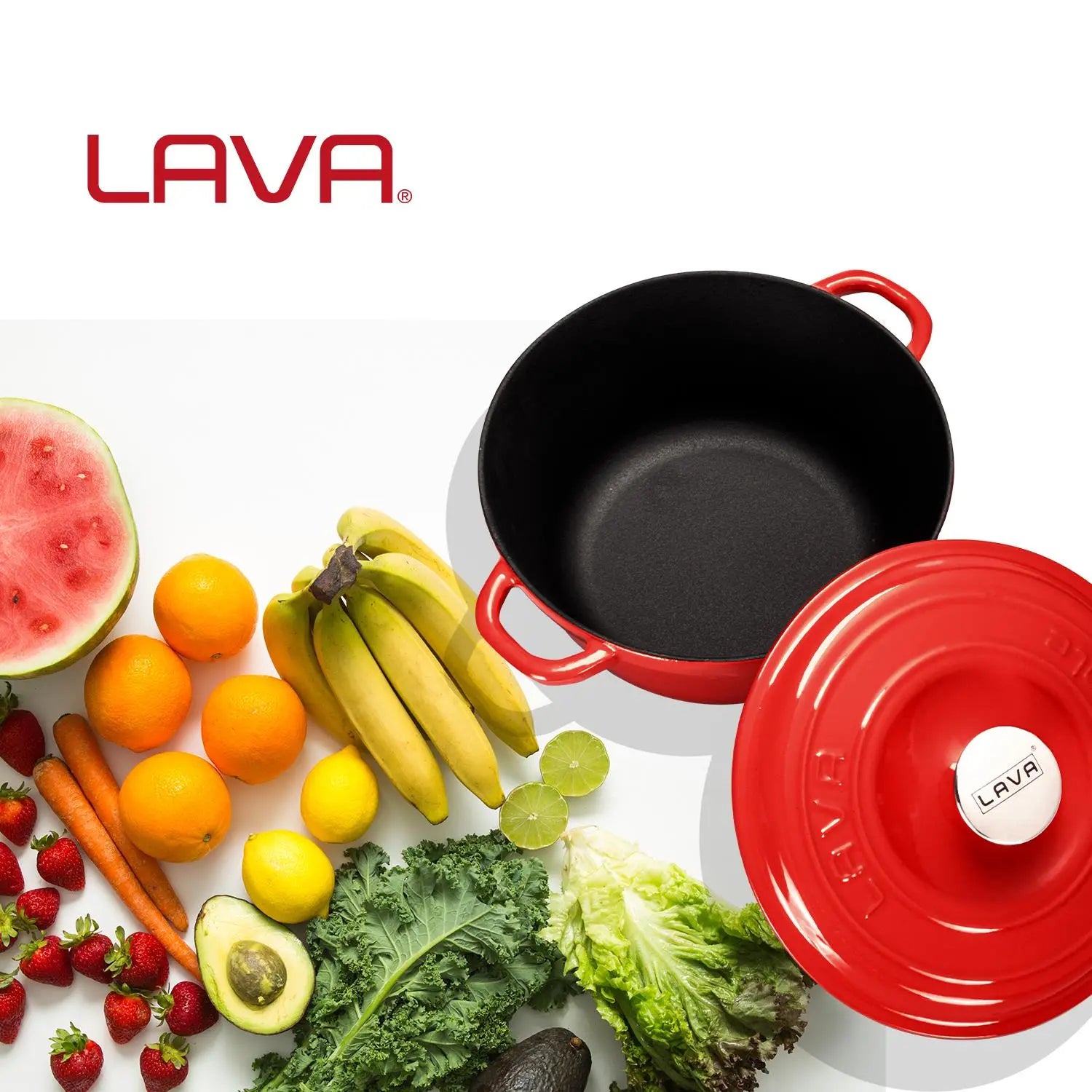 Чугунная кастрюля круглая Lava New Heritage 26 см 4.86 литра с чугунной крышкой